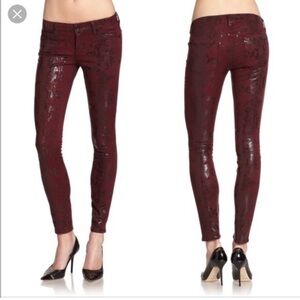 7 For All Mankind Jeans Burgundy Snakeskin Print Lowrise Skinny Jeans sz 28
